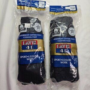 NOS Lot of 2 Davis 40 2-pack Men's Socks XL 14-15 Cotton Full Cushion Black